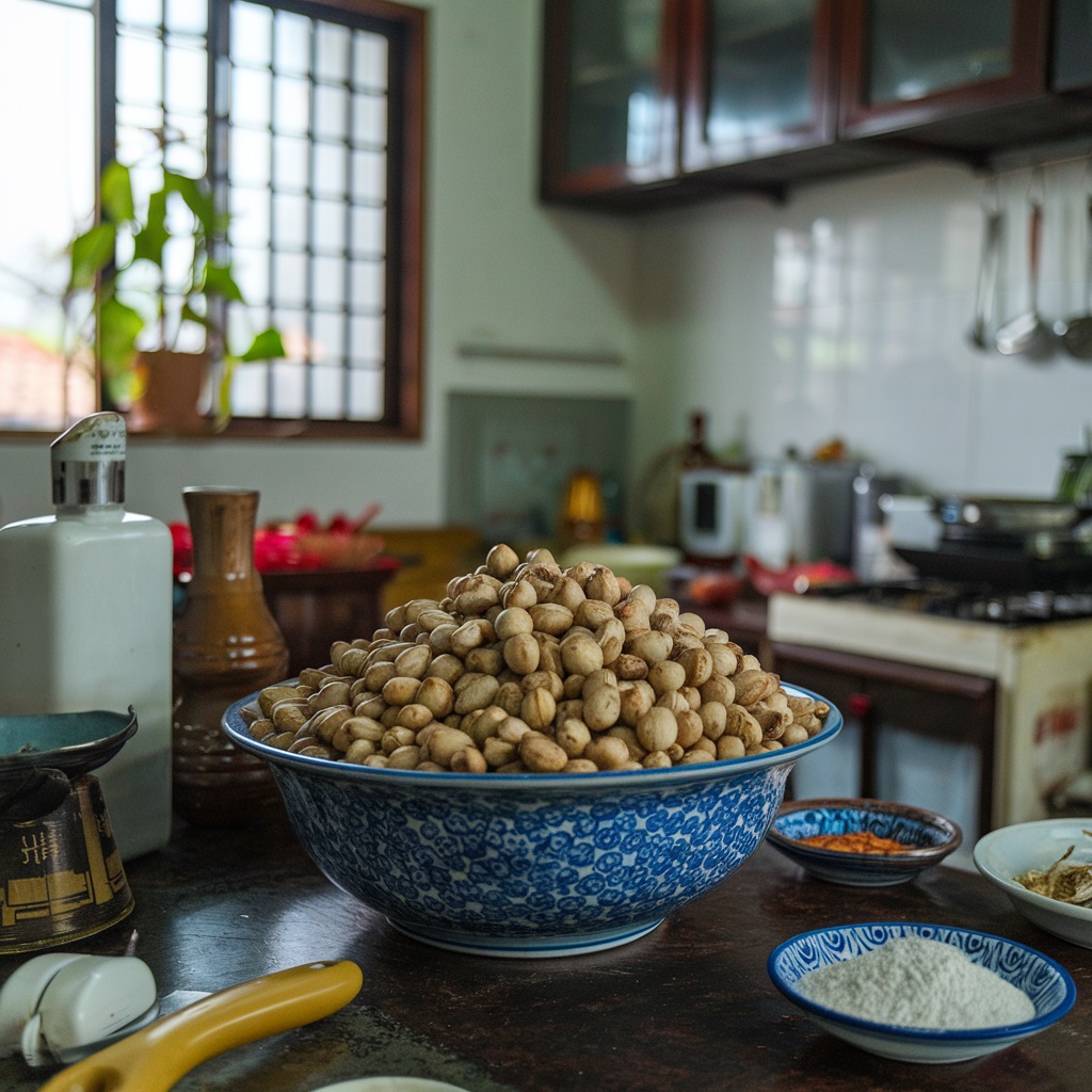 roasted lotus seeds recipe (makhane) in a bowl in Asian kitchen